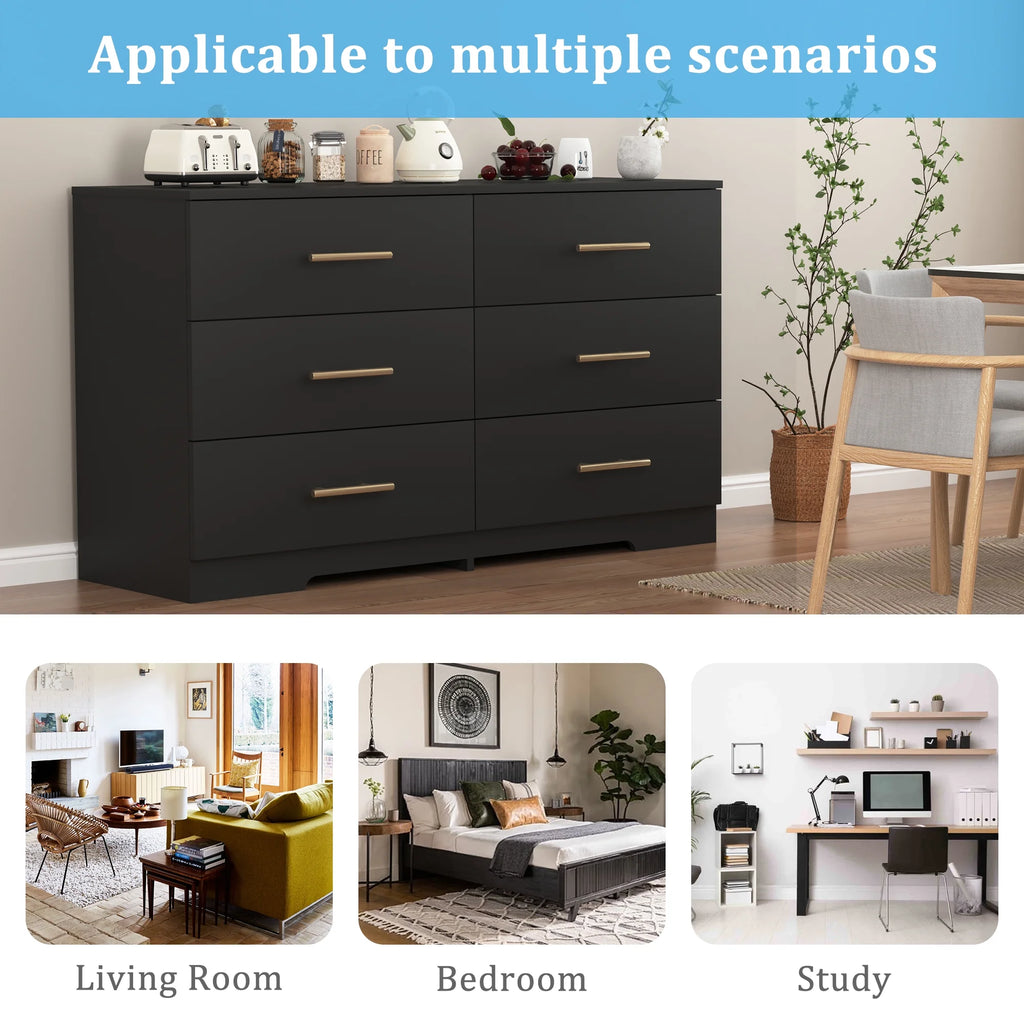 Black 6 Drawer Wood Dresser Y269100
