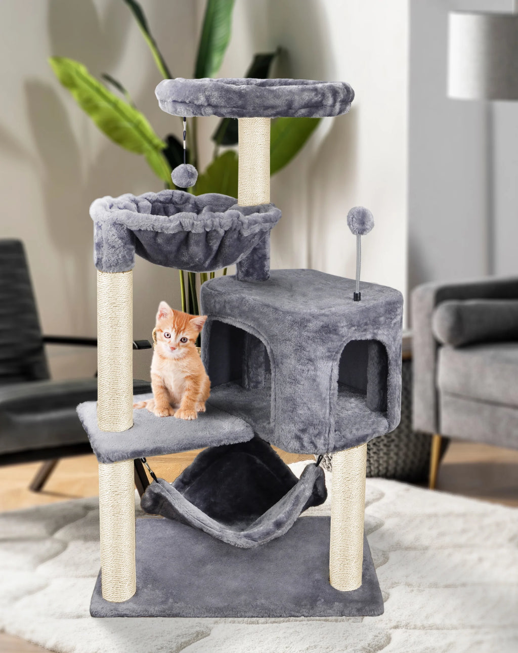 39.37" Cat Tree Cat Tower with Condo and Hammock V68115