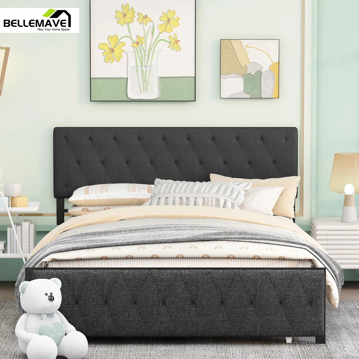 Queen Size Metal Platform Bed Frame with Storage Drawer H795