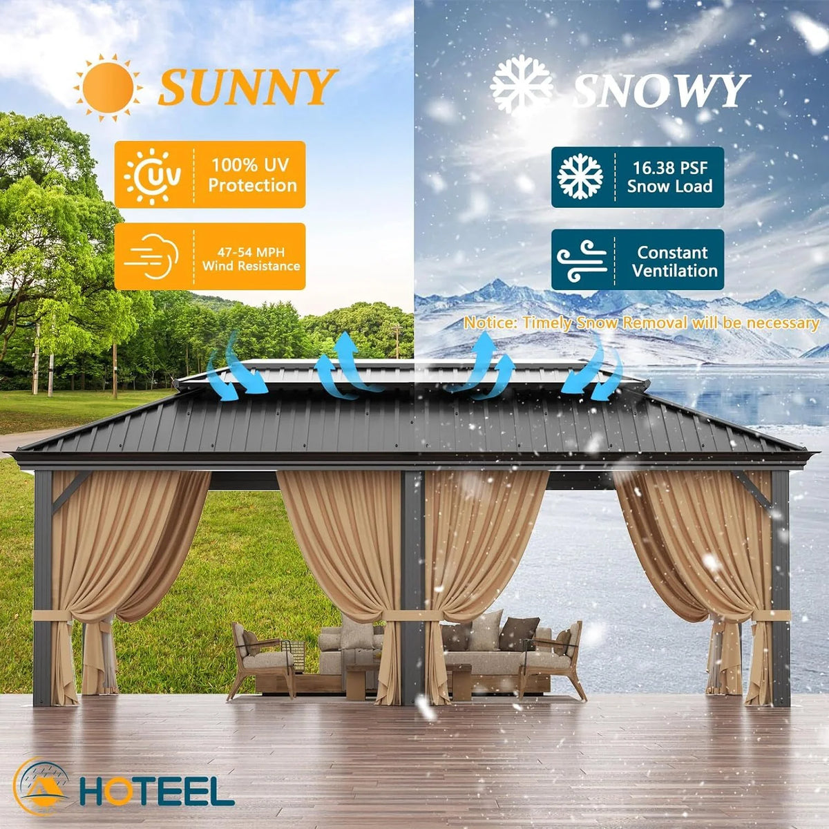 12x20 Aluminum Steel Hardtop Gazebo with Netting and Curtains W71928