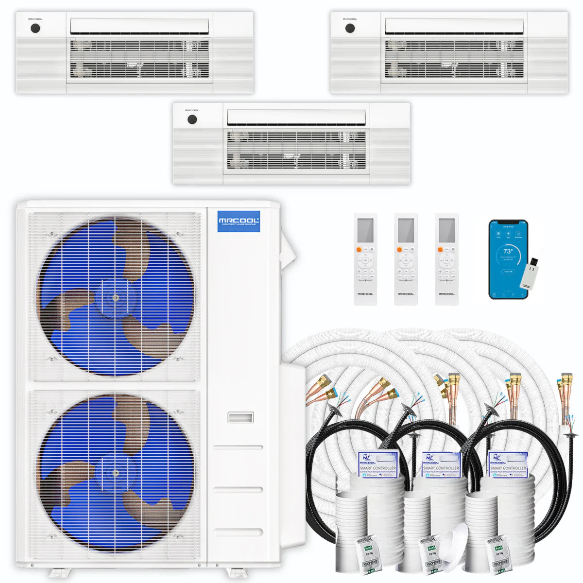 48,000 BTU 3 Zone Ceiling Cassette Ductless Air Conditioner and Heat Pump P7405