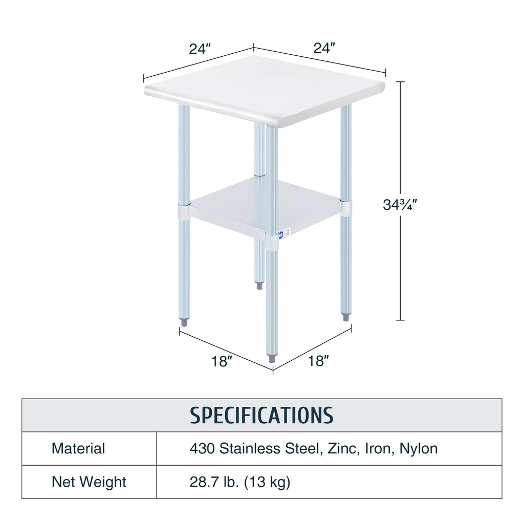 Stainless Steel Prep Table with Adjustable Shelf 24x24 Inch H8053