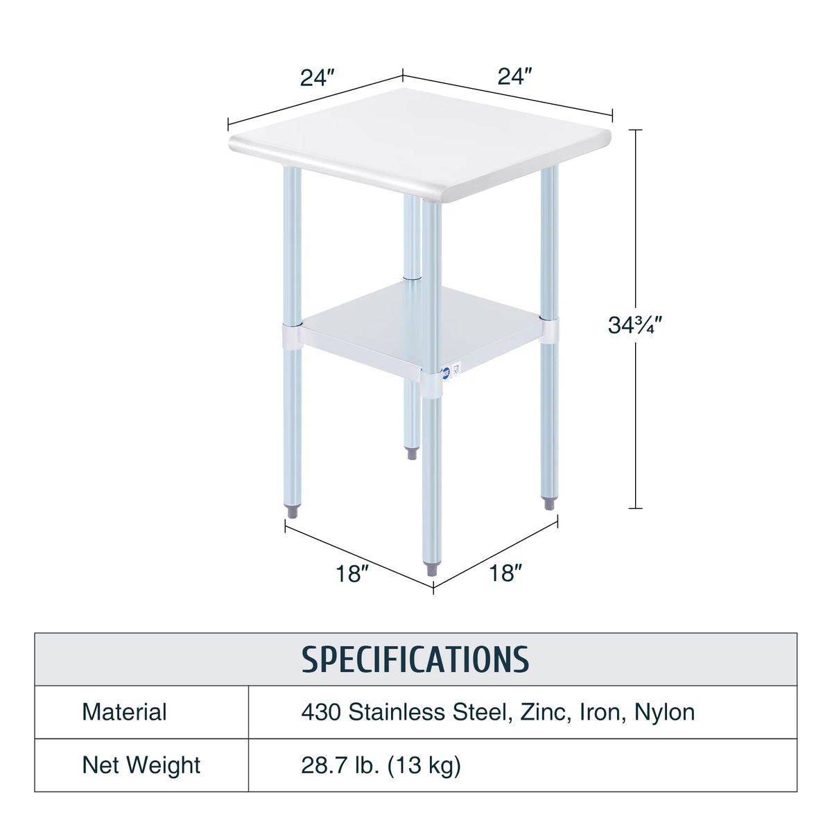 Stainless Steel Prep Table with Adjustable Shelf 24x24 Inch H8053