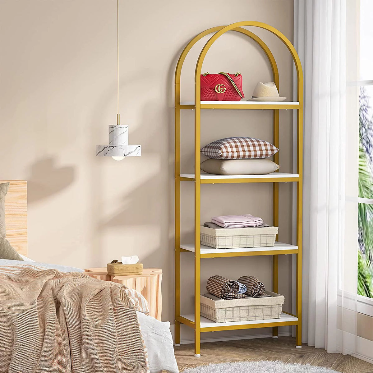 4-Tier 70.8" Arched Bookshelf with Metal Frame Q609321