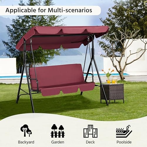 3-Seat Outdoor Swing Chair with Adjustable Canopy & Removable Cushion D7805