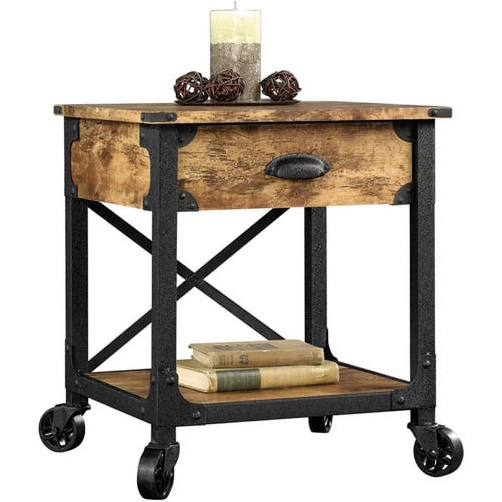 Rustic Country End Table Weathered Pine Finish W852428