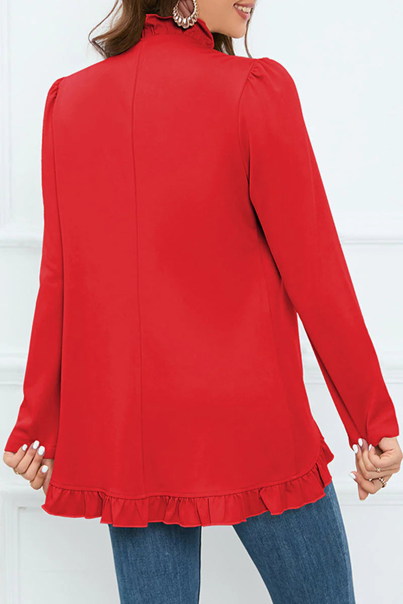 Solid Buckle Flounce Lotus Leaf Collar Outerwear H8598