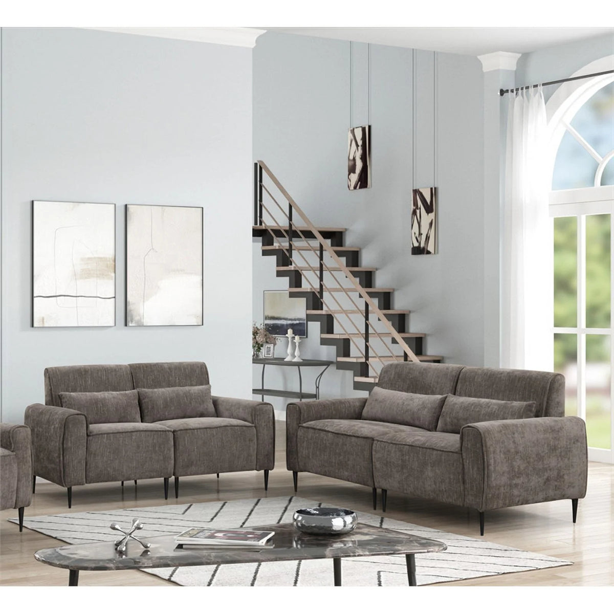 Gray Chenille Sofa Loveseat S89738