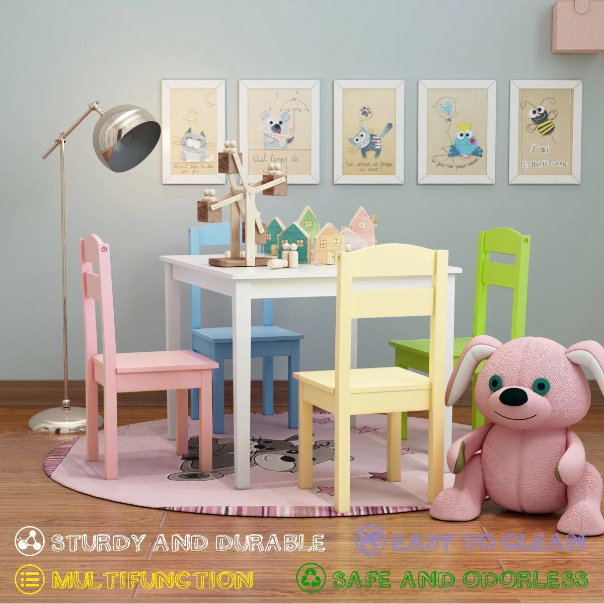 5 Piece Kids Wood Table Chair Set H345861