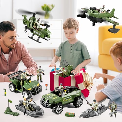 78-in-1 Army Men Toys Set with Military Truck Helicopter Kayak Boat Motorcycle Action Figures C31251