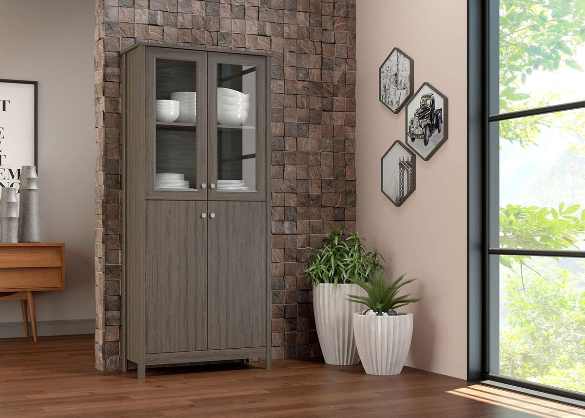 Grey Glass and Wood 4-Door Bookcase T804