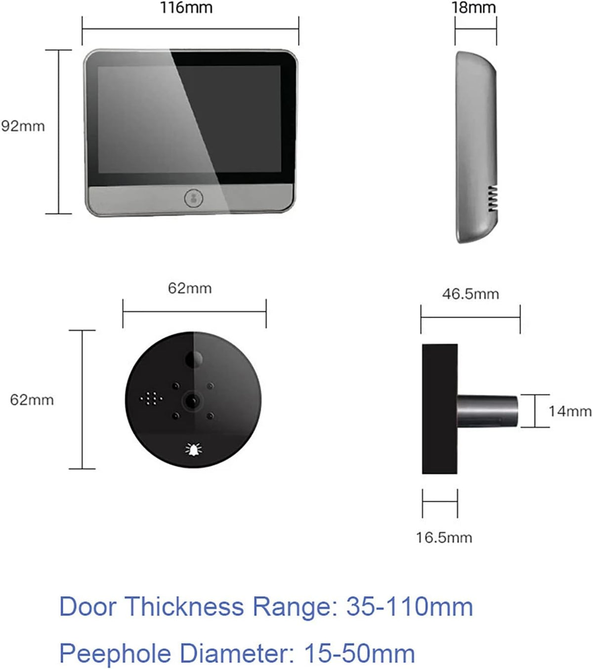 Digital Peephole Door Viewer WiFi Doorbell Camera 1080P Video Intercom 4.3 inch Monitor X677734