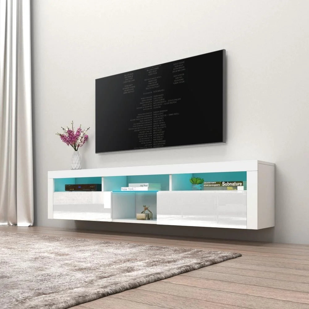 White Wall Mounted Floating TV Stand with LEDs J74719