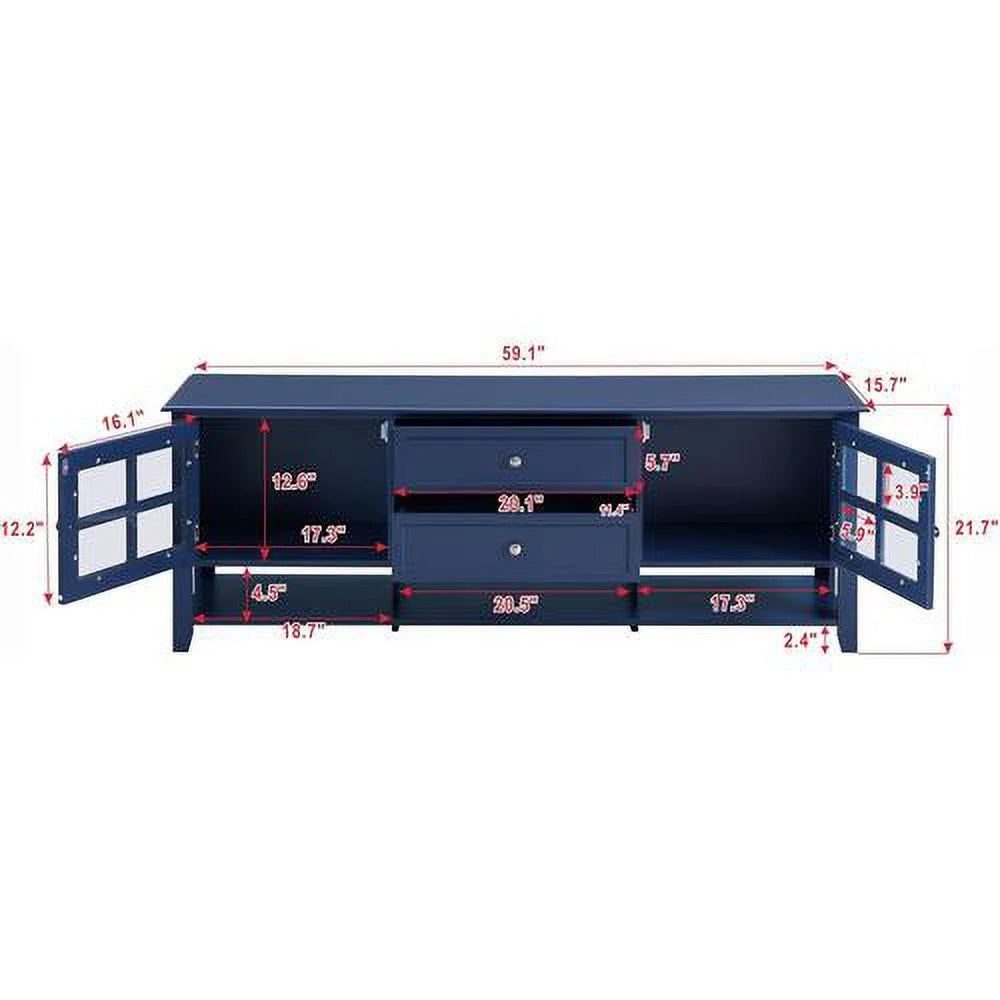 Blue TV Stand with 2 Drawers and Doors X613