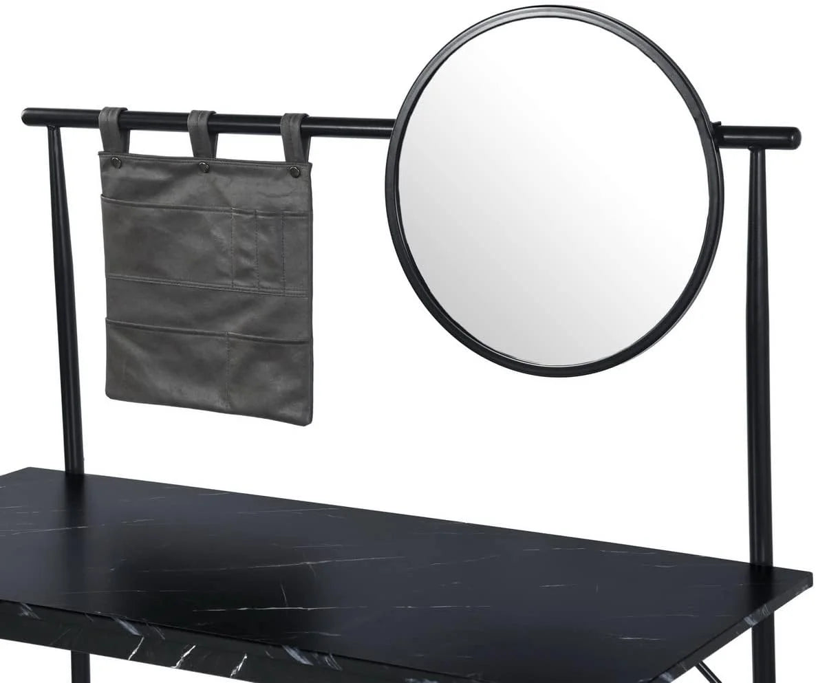 Black Vanity Desk with Removable Circular Mirror K770012