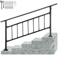 Outdoor Stair Handrail, Adjustable Wrought Iron, Matte Black B143998