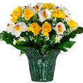 Artificial Yellow Cabbage Rose and White Orchids Flower Pot K48621