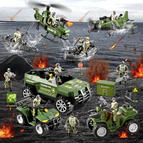 78-in-1 Army Men Toys Set with Military Truck Helicopter Kayak Boat Motorcycle Action Figures C31251