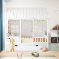 White Full Size House Bed with Twin Trundle I904