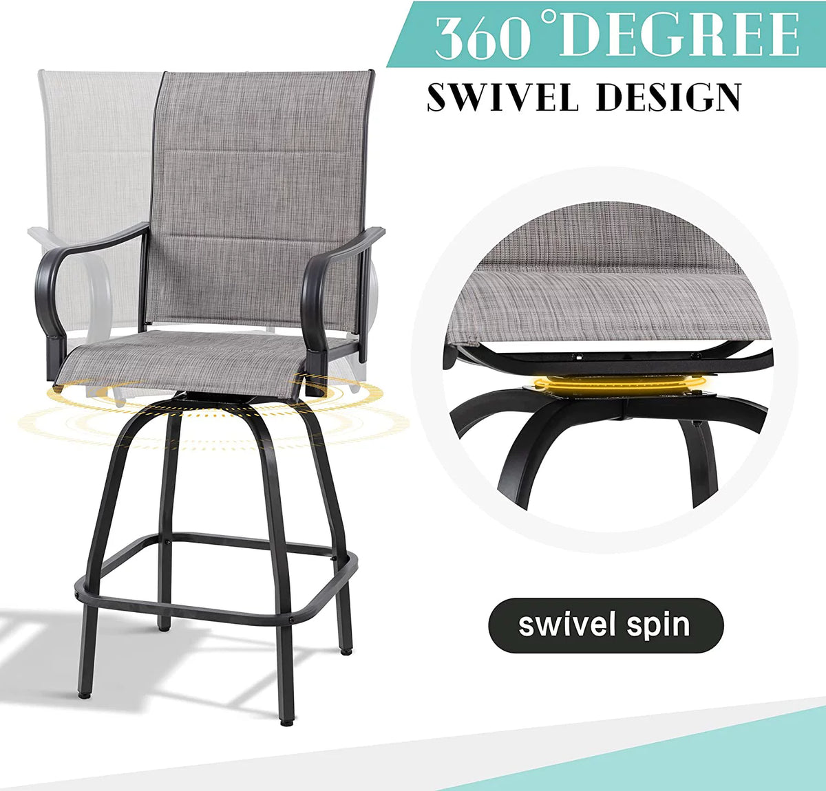 4 Pieces All Weather Padded Sling Textilene Swivel Bar Stools N405