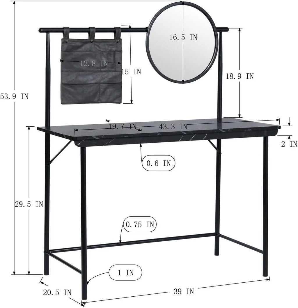 Black Vanity Desk with Removable Circular Mirror K770012