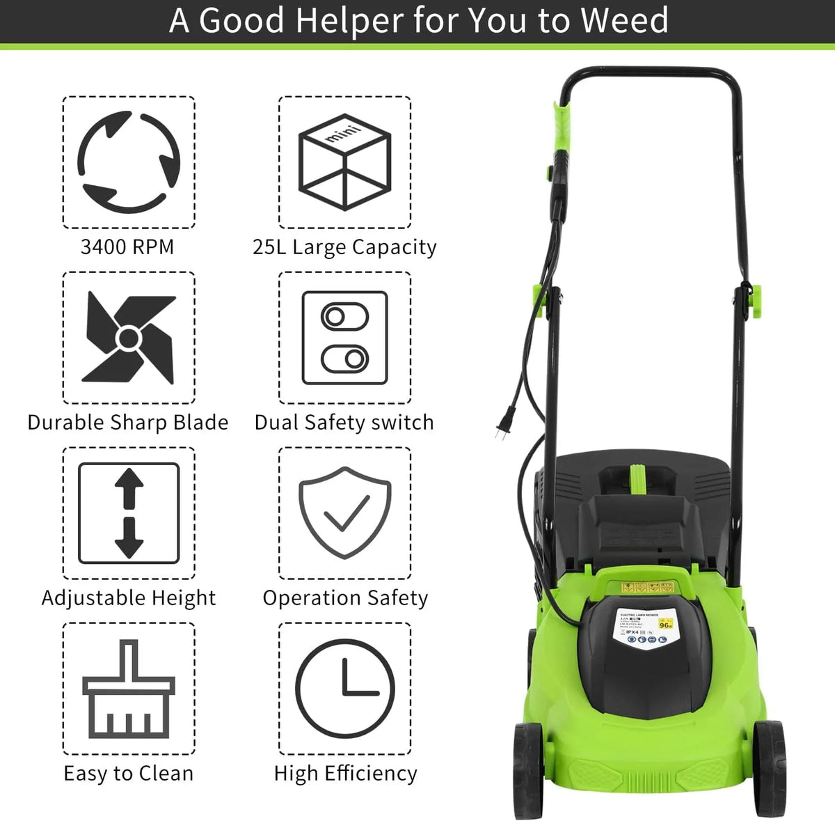 13-inch 12-Amp Electric Lawn Mower with 25L Collection Box R833507