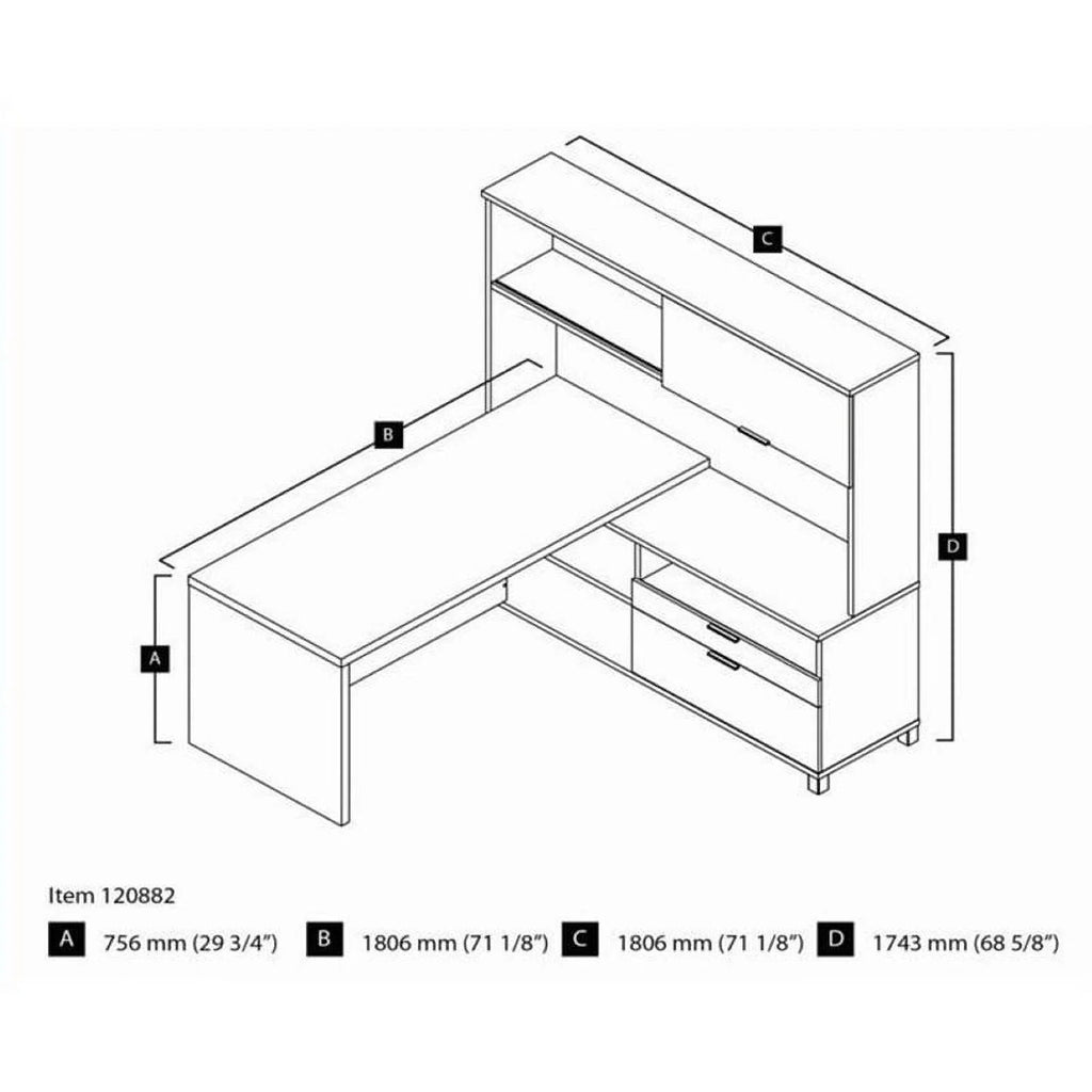 L-Desk with Hutch in White and Bark Gray M249