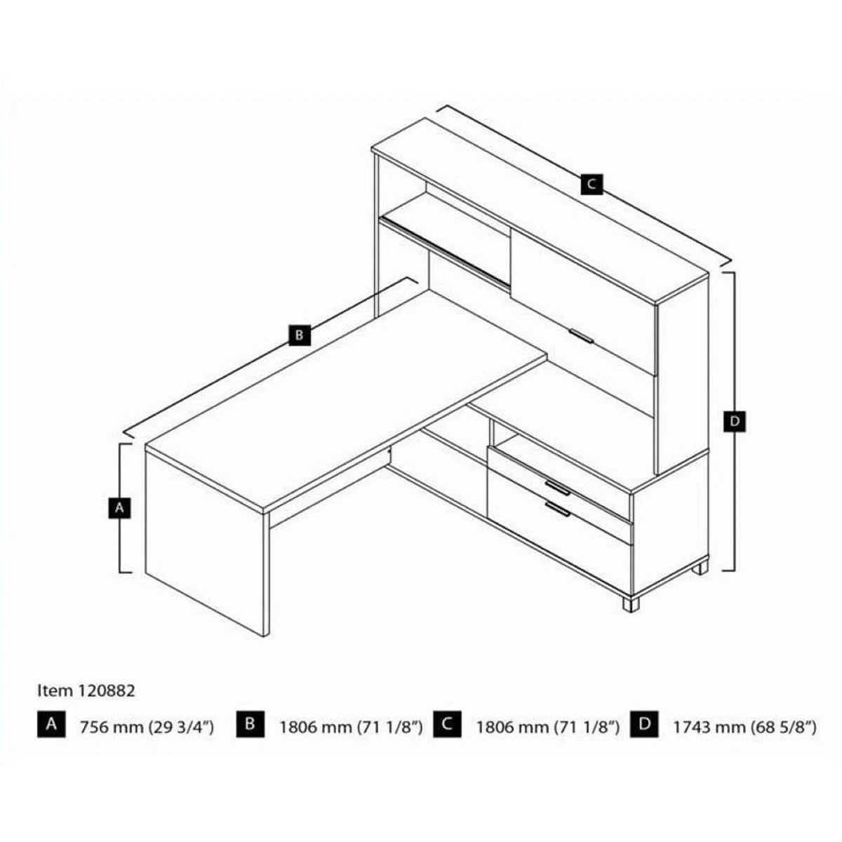 L-Desk with Hutch in White and Bark Gray M249