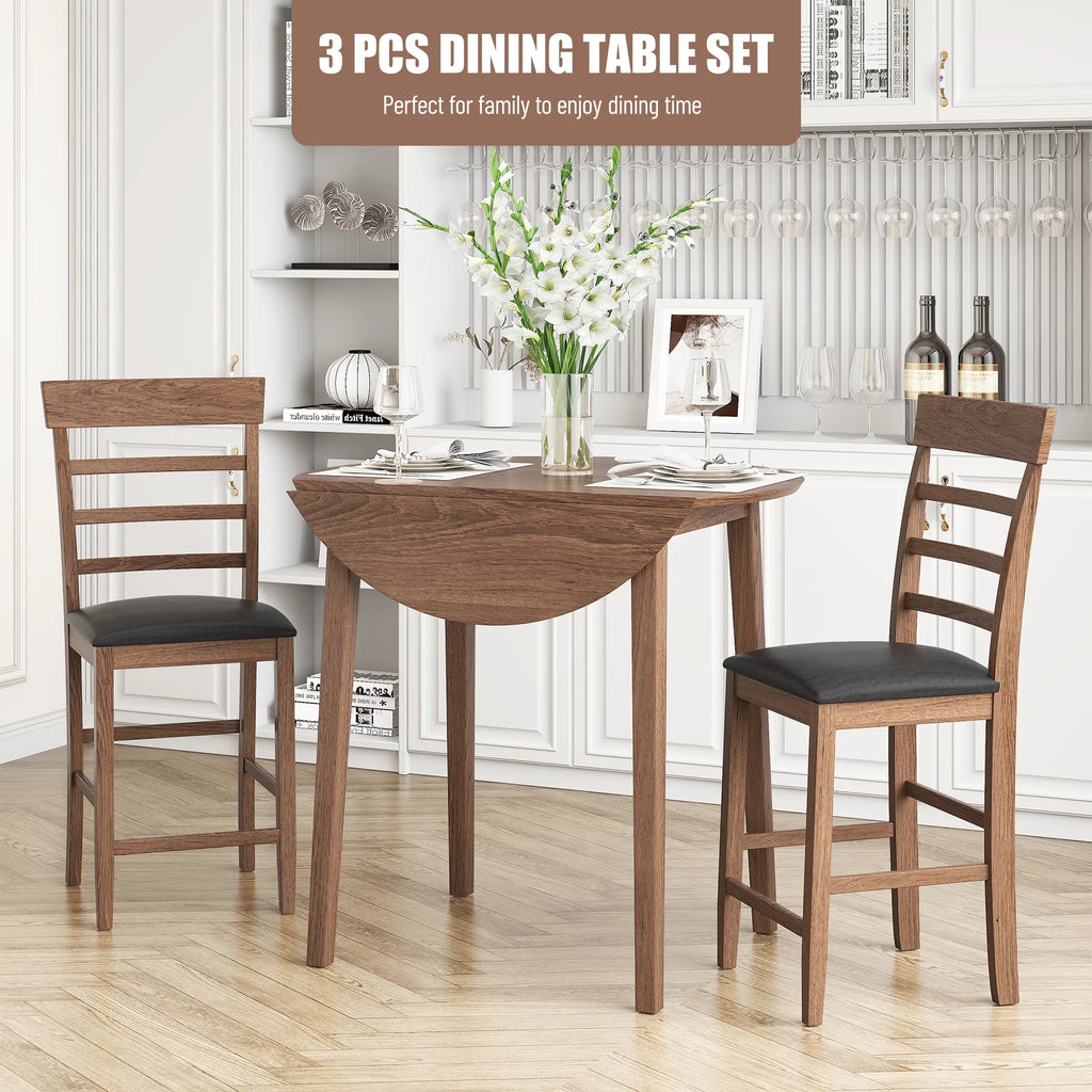 Round Drop-Leaf Table with 2 Upholstered Chairs R16324