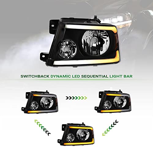 Sequential LED Strip Bar Black Housing Headlights With Amber Reflector P927