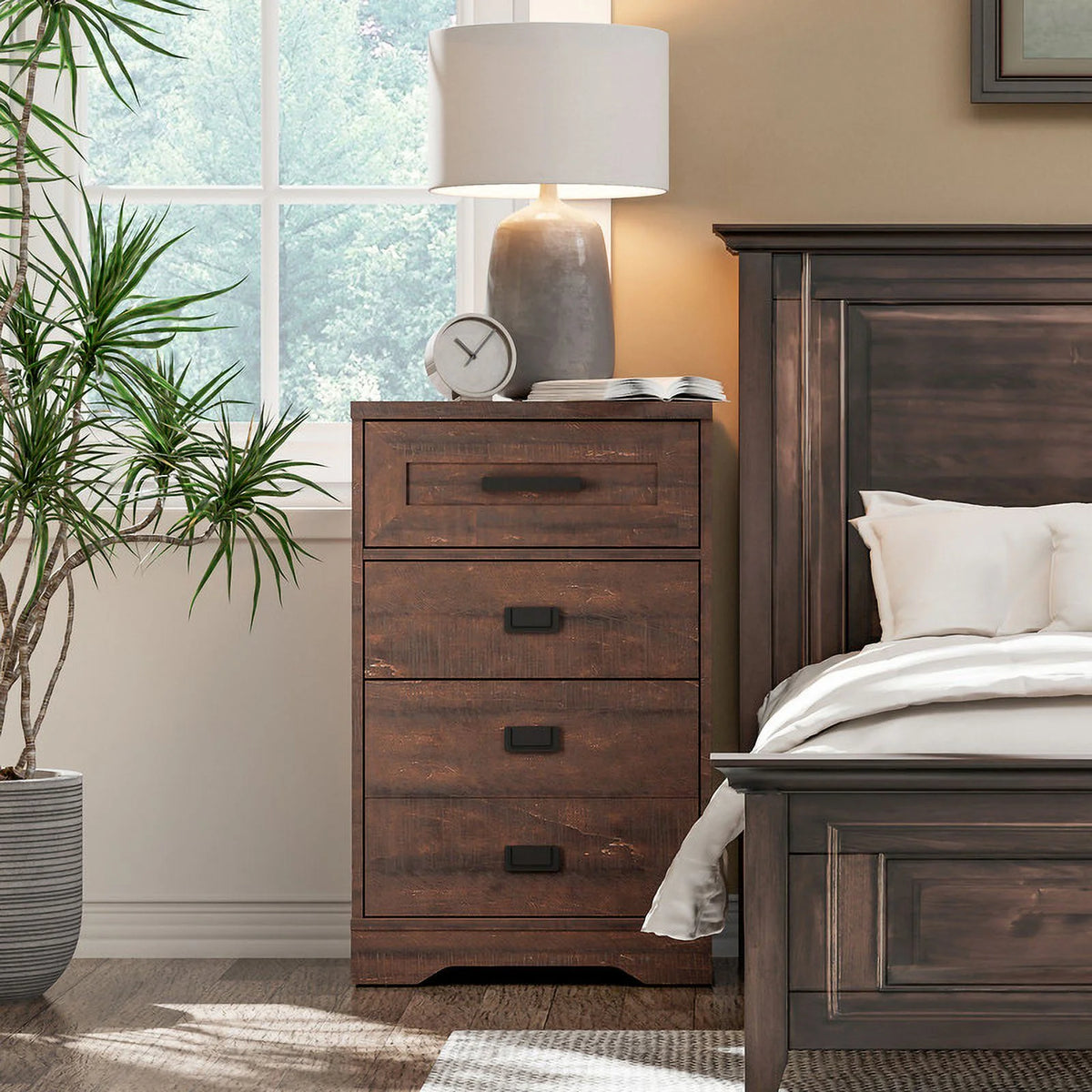 2 Pack 3 Drawers Rustic Brown Side Table V473