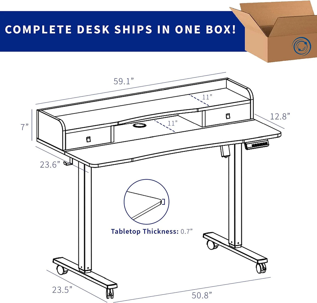 2-Tier Height Adjustable 60 X 24 Inch Stand Up Desk with Storage Drawers K898