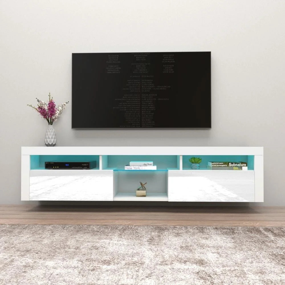 White Wall Mounted Floating TV Stand with LEDs J74719
