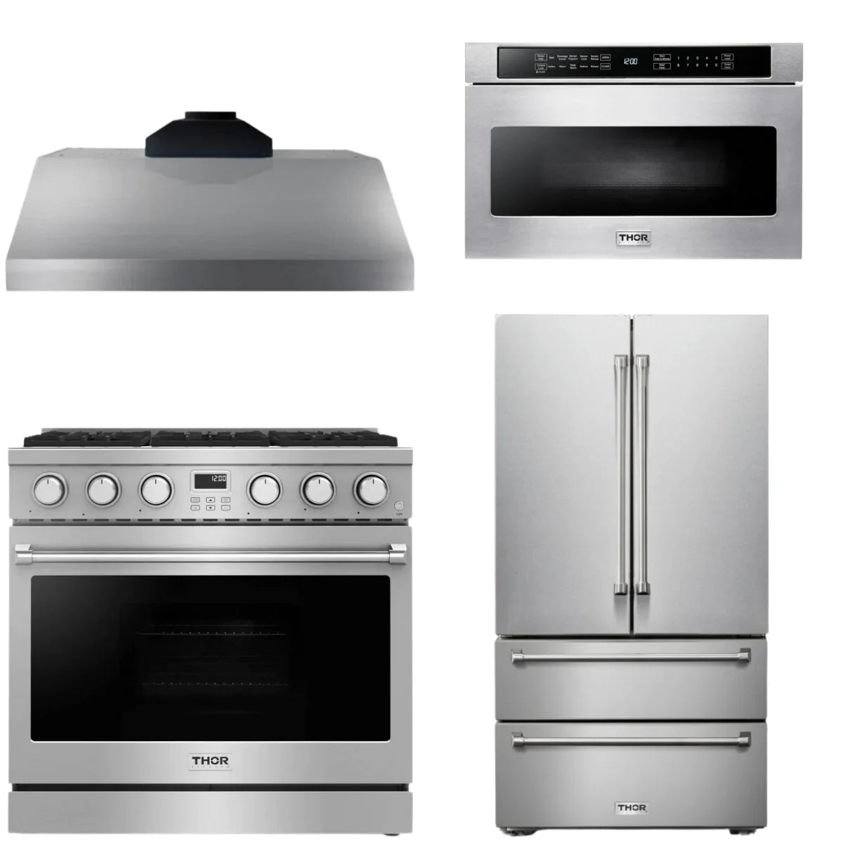 36 Gas Range, Range Hood, Refrigerator and Microwave T58347