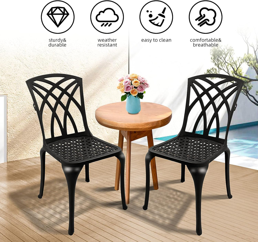 Black Set of 2 Cast Aluminum Outdoor Dining Chairs M655