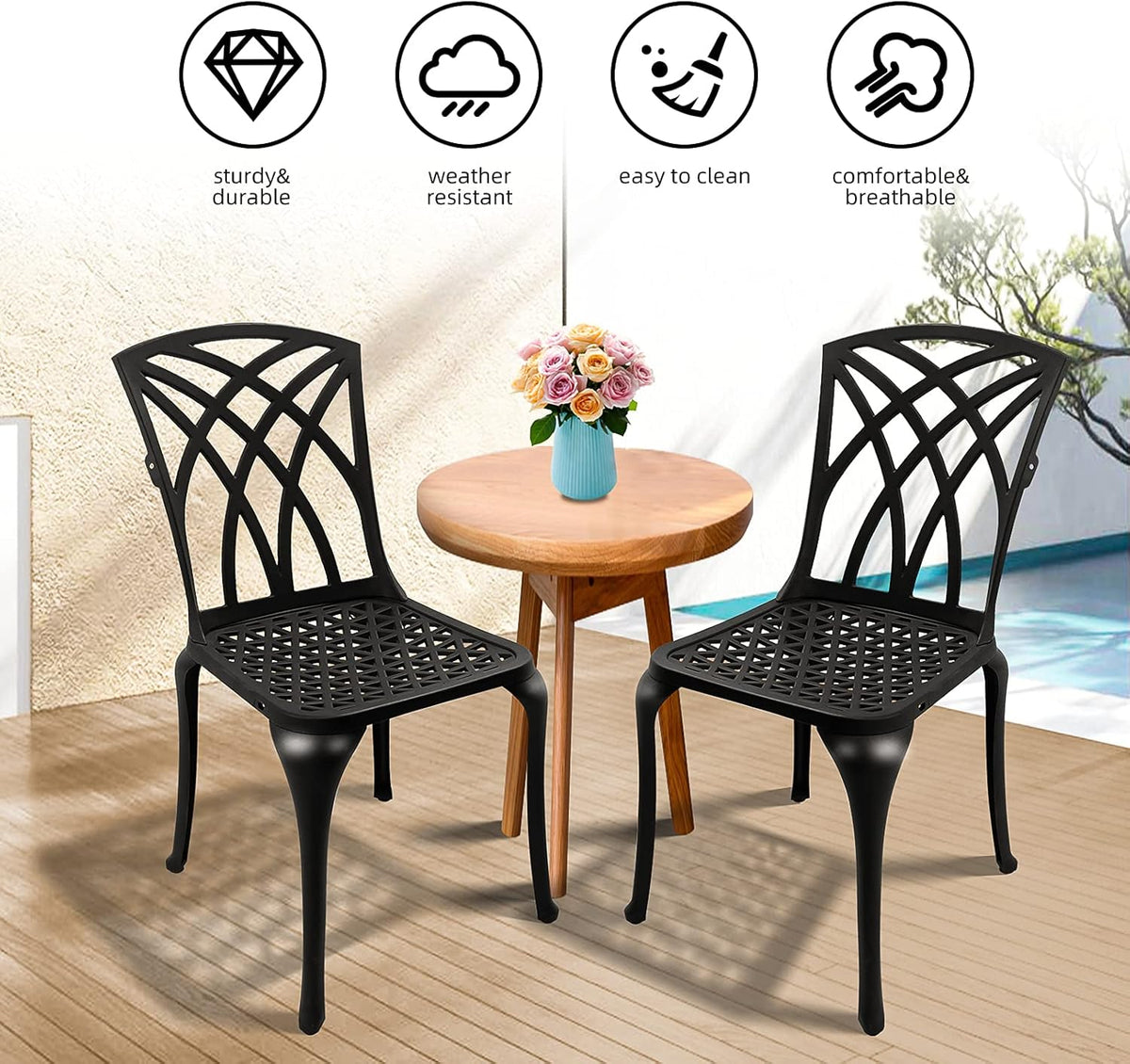 Black Set of 2 Cast Aluminum Outdoor Dining Chairs M655
