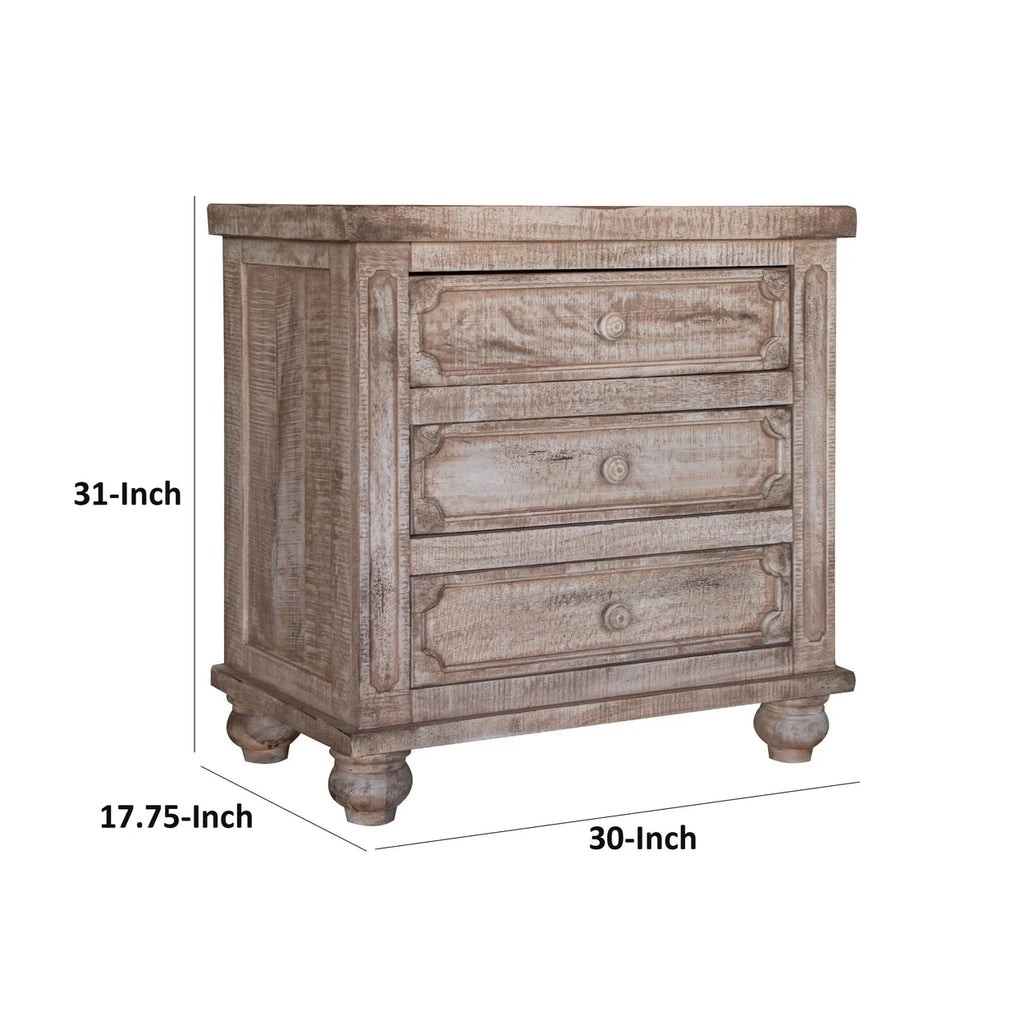 31 Inch Mango Wood 3 Drawer Nightstand X3957