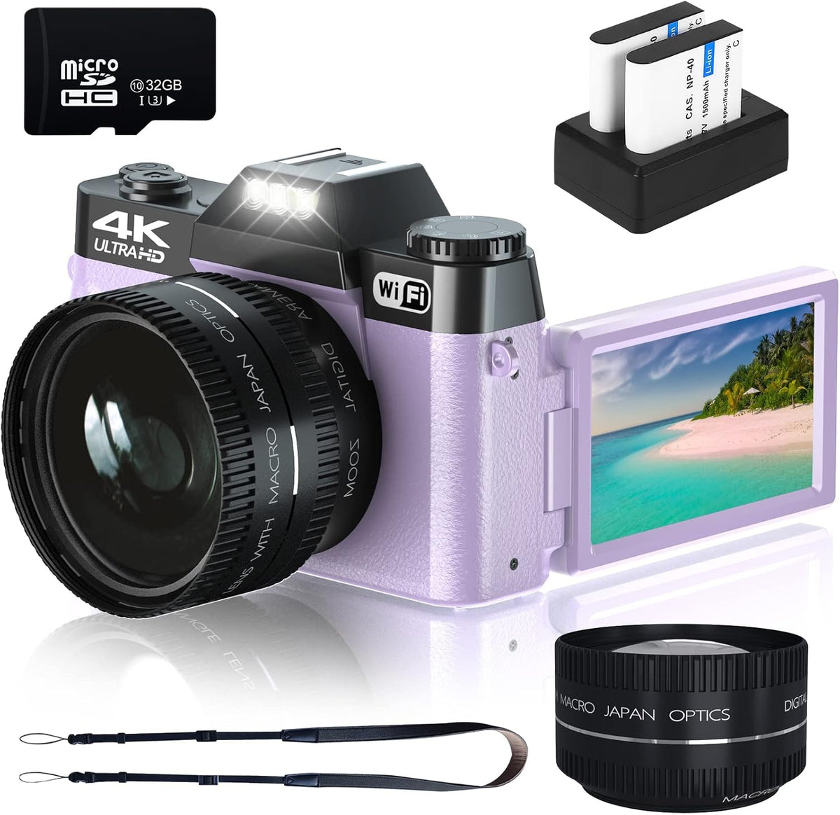 4K Digital Camera with WiFi, 16X Digital Zoom, 32GB SD Card U203