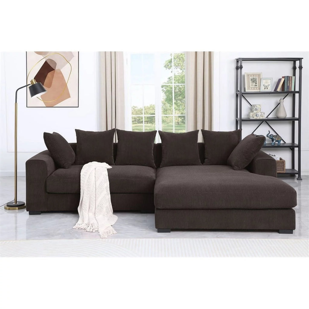 Brown Corduroy Upholstered Sectional Sofa with Chaise X577