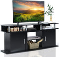 Black TV Stand with 2 Cabinets & Open Shelves Z11482