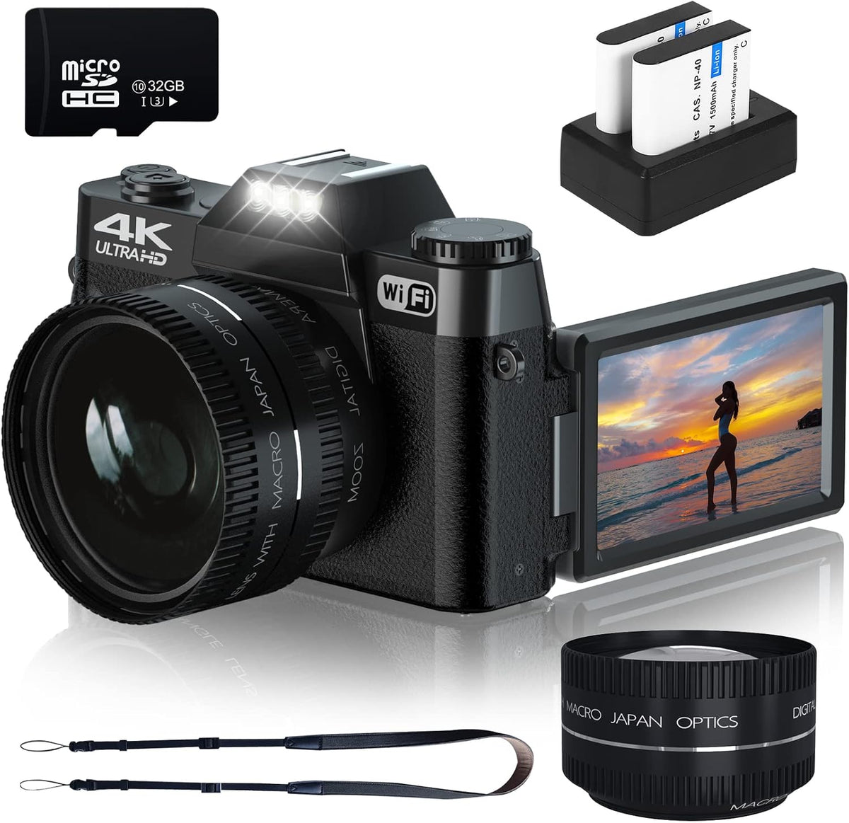 4K Digital Camera with WiFi, 16X Digital Zoom, 32GB SD Card U203