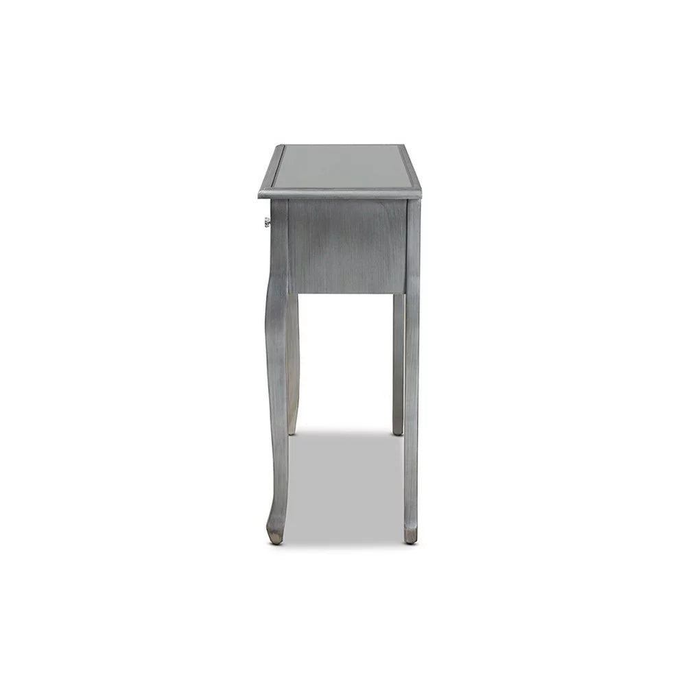 Brushed Wood and Mirrored Glass 2-Drawer Console Table V745