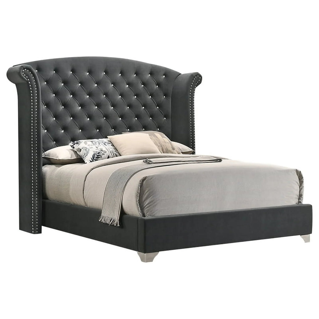4-piece Queen Tufted Upholstered Bedroom Set Grey I77729