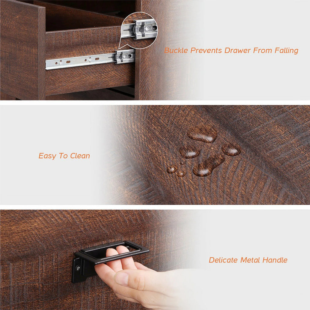 2 Pack 3 Drawers Rustic Brown Side Table V473