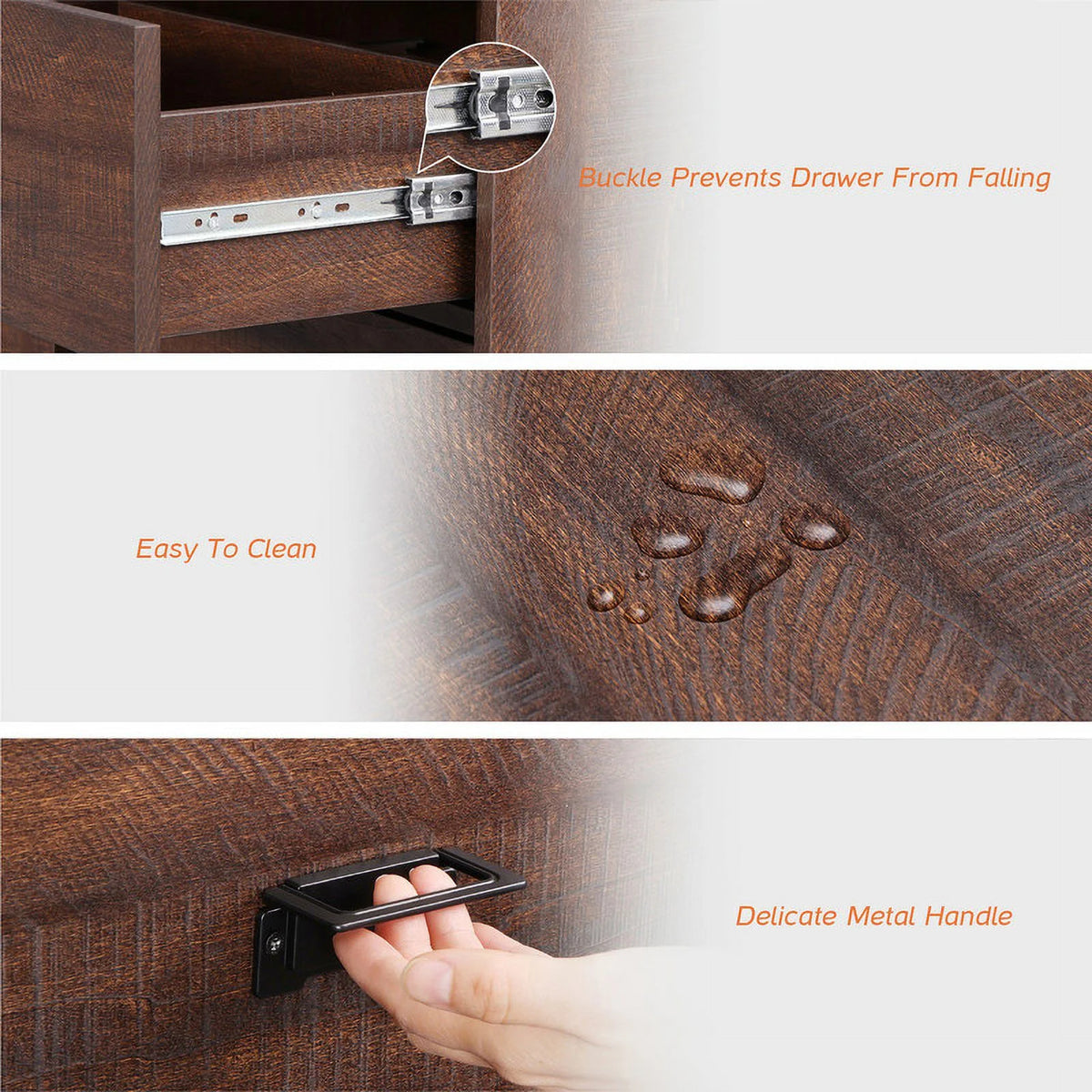 2 Pack 3 Drawers Rustic Brown Side Table V473