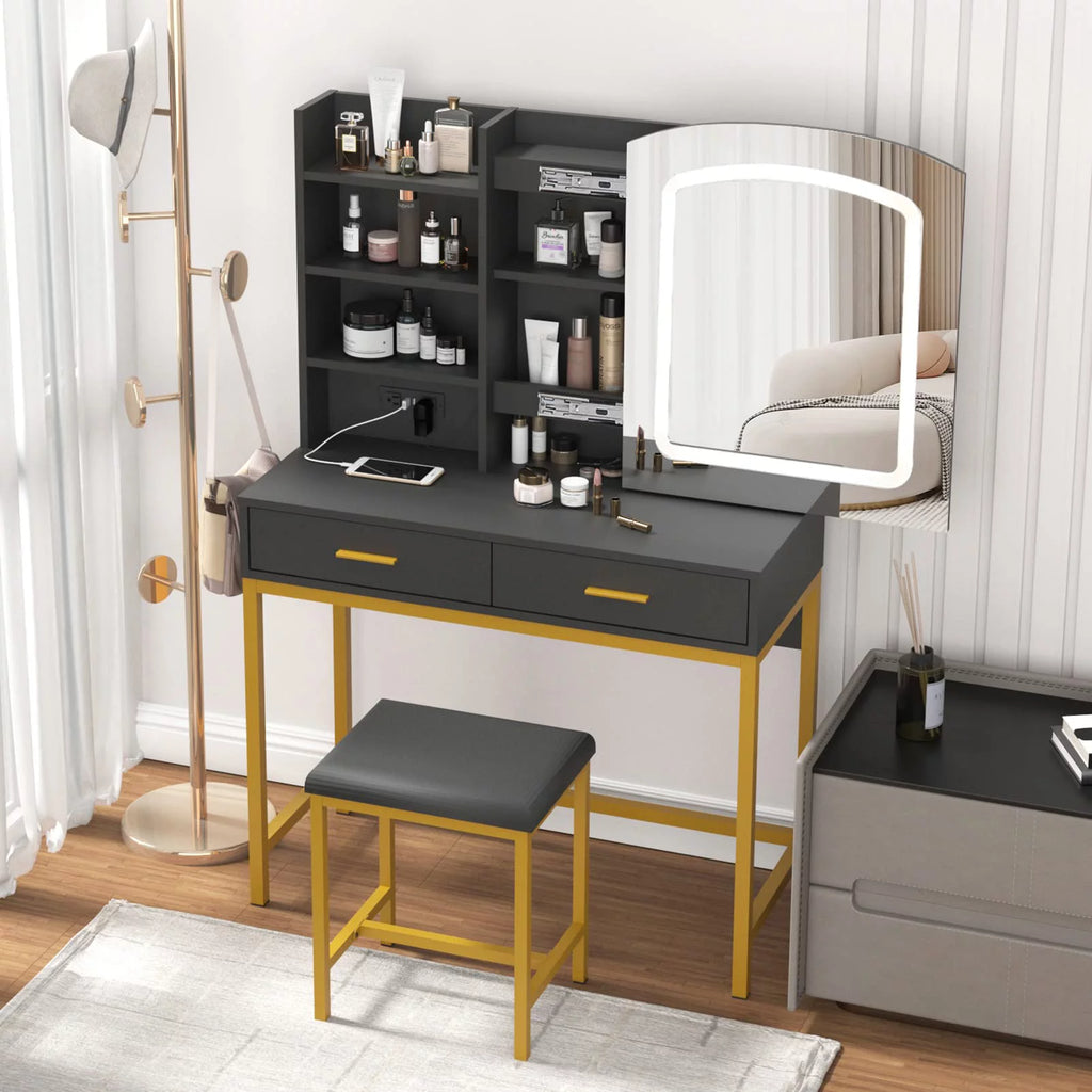 35 inch Vanity Desk with Lighted Mirror and Drawers R8120