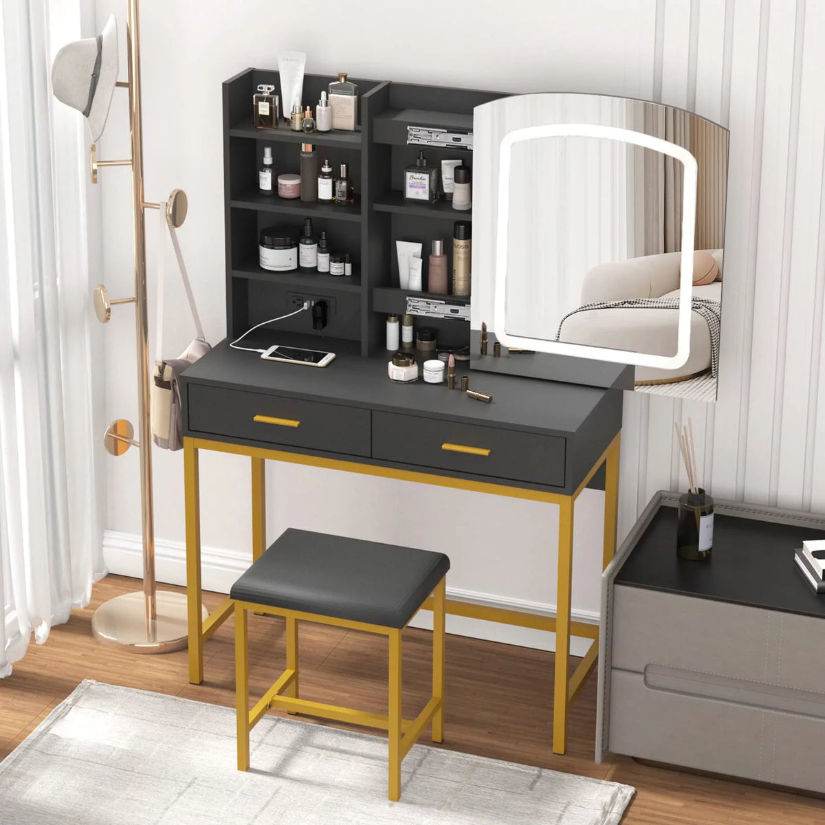 35 inch Vanity Desk with Lighted Mirror and Drawers R8120