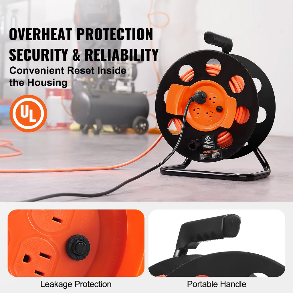 100FT 4 Outlets 12AWG Extension Cord Reel A828