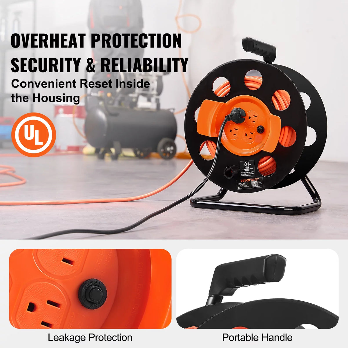 100FT 4 Outlets 12AWG Extension Cord Reel A828