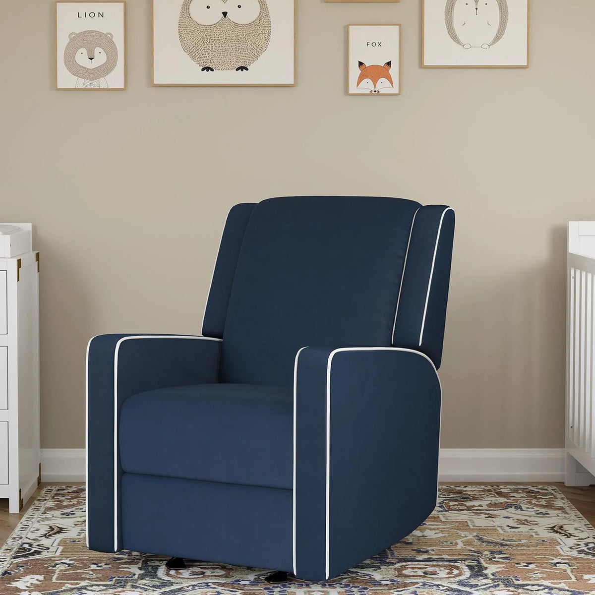 Beige Linen Nursery Rocker Recliner Q662